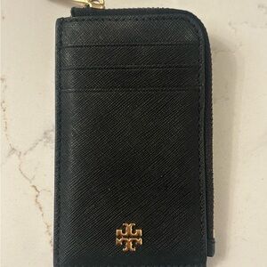 Tory Burch Black Zip Card Case with Gold Logo